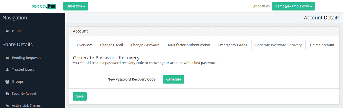 Create recovery code